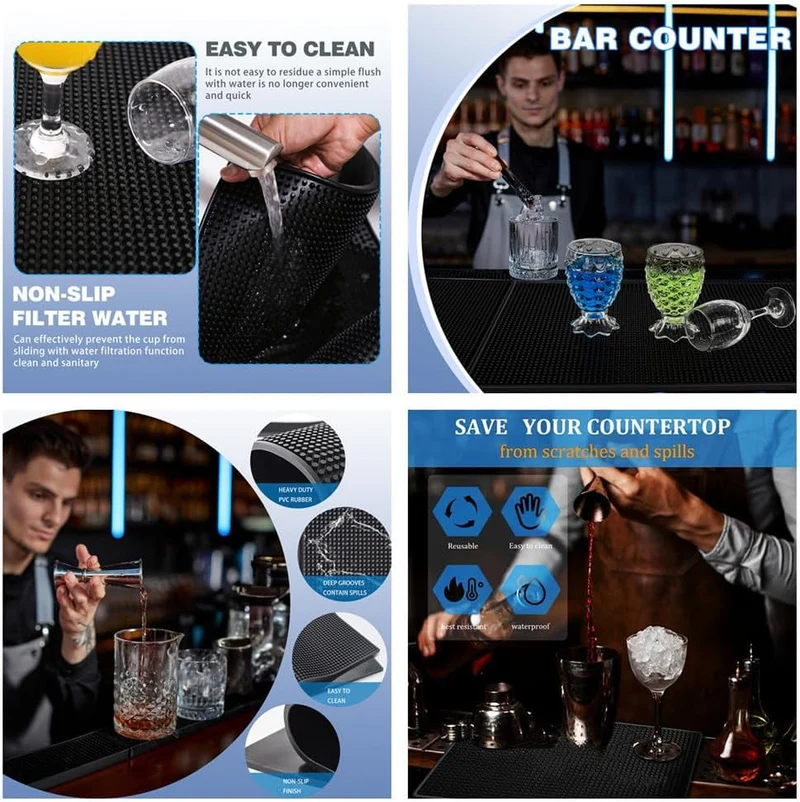 Bar-Matte für Cocktail- und Kaffee-Bar, Set mit 4 rutschfesten flexiblen Gummi-Bar-Service-Auslauf-M