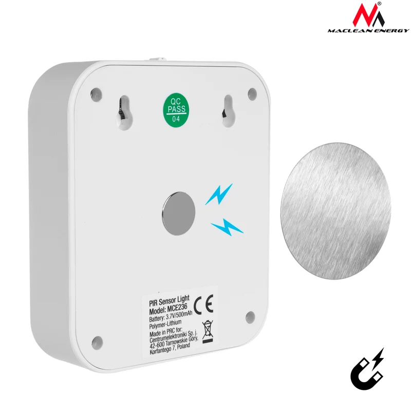 Maclean MCE236 LED Lamp Motion Twilight Sensor Stair Lamp Magnet Hook Range 3-4m Battery 3.7V / 500mAh, 4 LED
