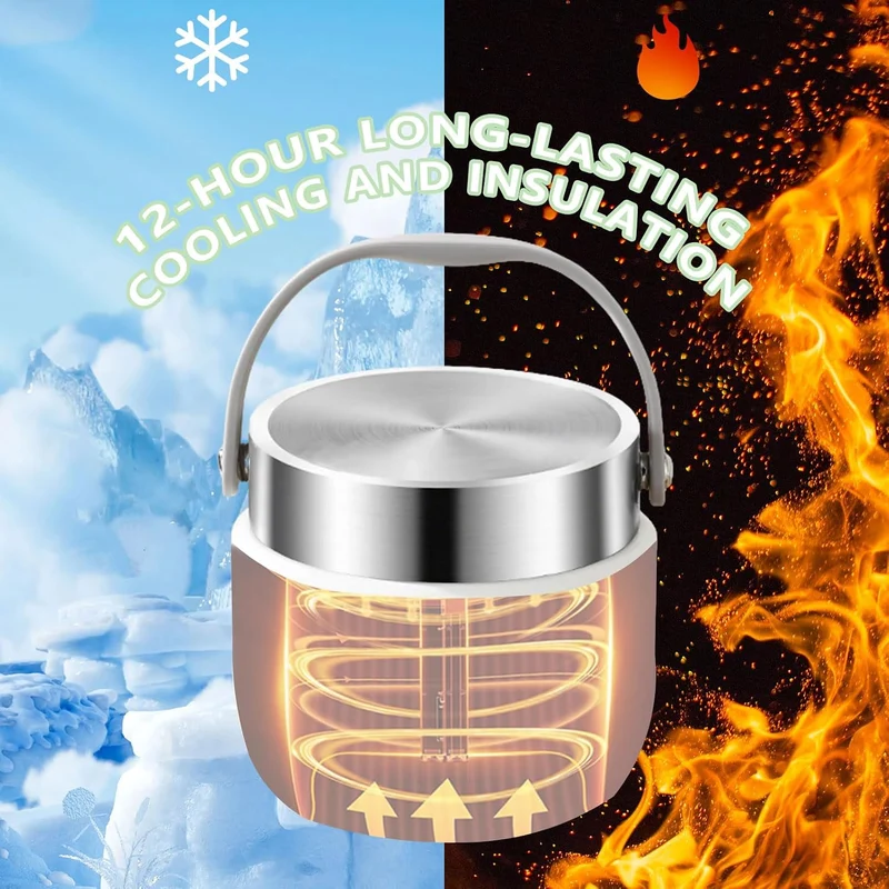 1200ml Thermobehälter für warme Lebensmittel, Thermo-Essenbehälter aus Edelstahl mit Griff, Thermos