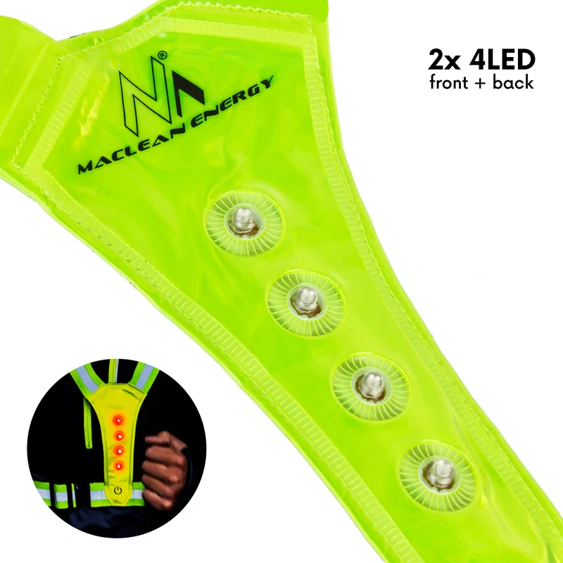 Maclean MCE425 High Visibility Vest Reflector LED 360 ° Waterproof Reflective Safety Reflective Stripes 2X 4 LED
