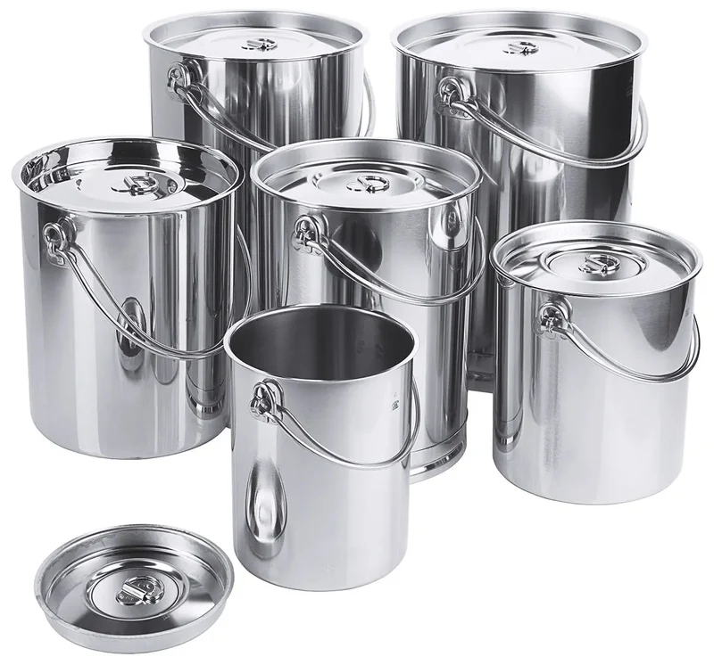 Edelstahl Eimer zylindrisch 2 bis 10 Liter mit Deckel mit oder ohne Bodenreifen
