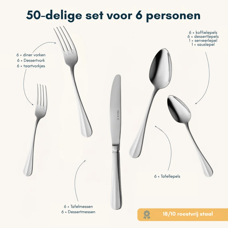 Sola Besteckset Hollands Glatt 50-teilig