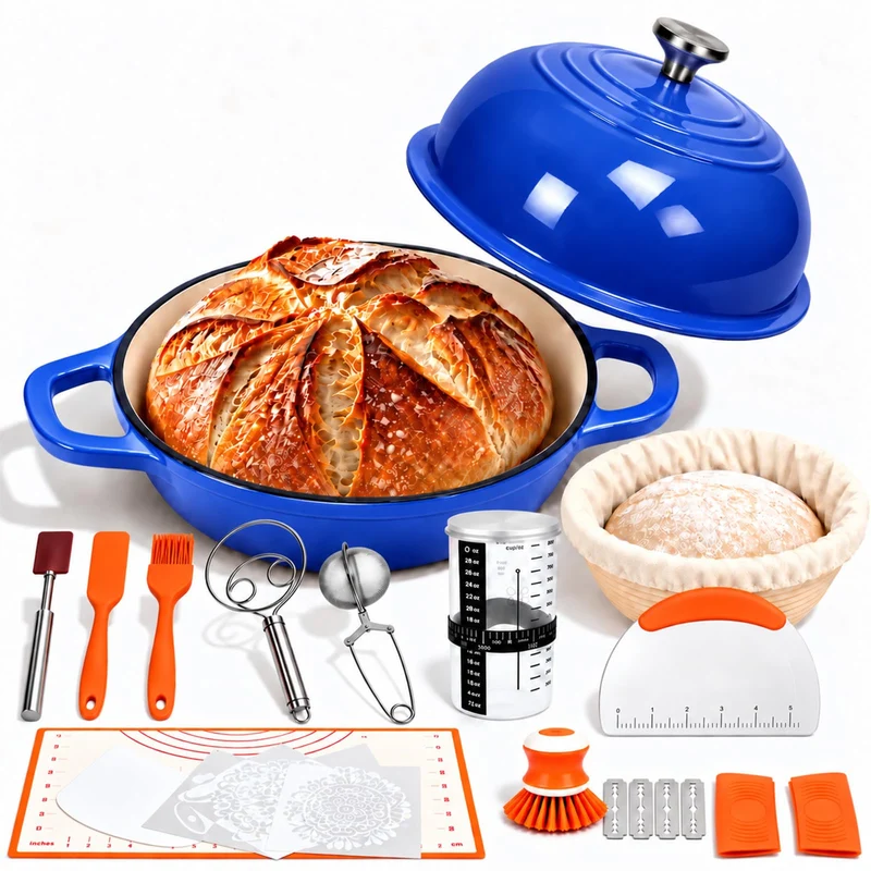 GFTIME Gusseisen Topf Brot Backen, Schmortopf Gusseisen Topf mit Deckel, Dutch Oven Brotbacktopf mit