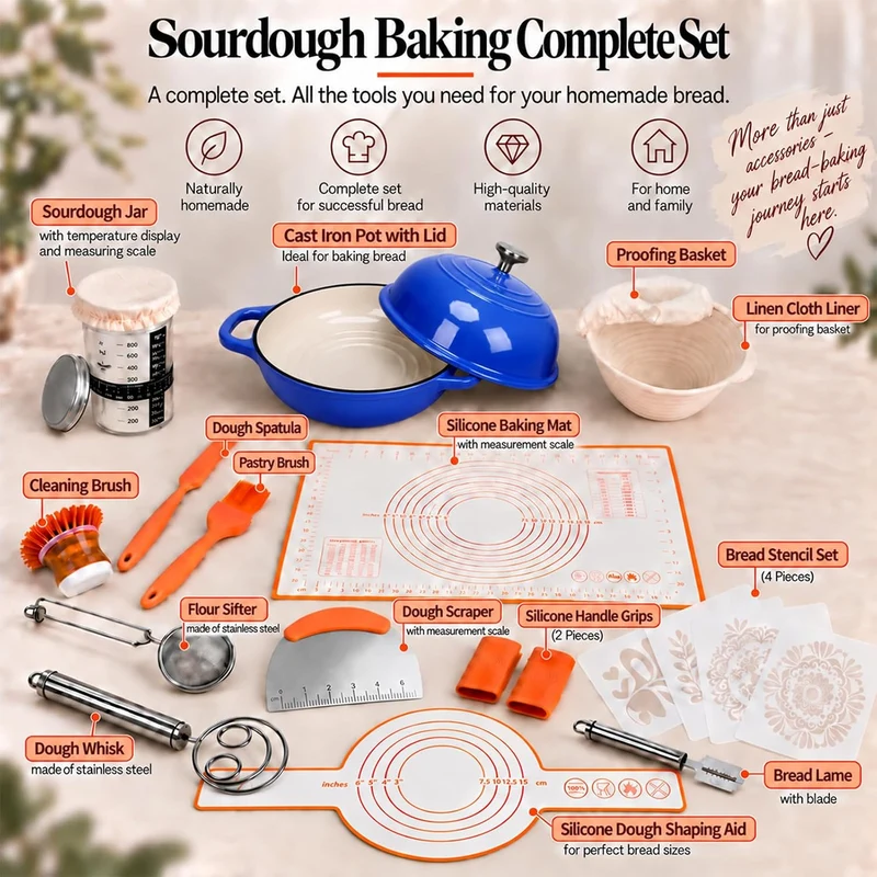 GFTIME Gusseisen Topf Brot Backen, Schmortopf Gusseisen Topf mit Deckel, Dutch Oven Brotbacktopf mit