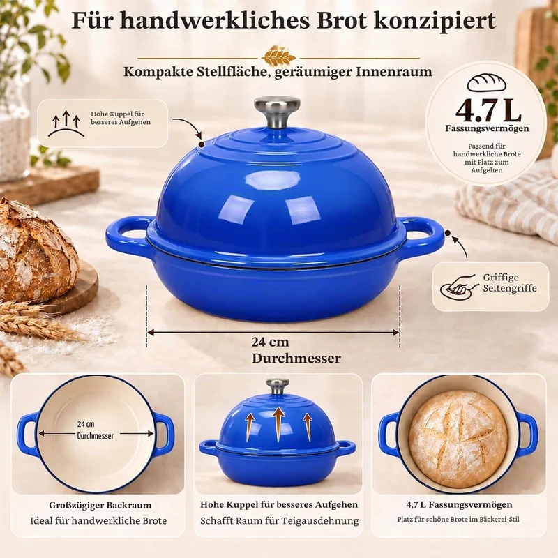 GFTIME Gusseisen Topf Brot Backen, Schmortopf Gusseisen Topf mit Deckel, Dutch Oven Brotbacktopf mit