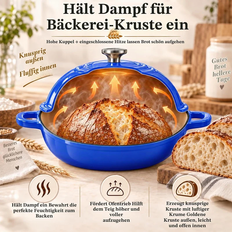 GFTIME Gusseisen Topf Brot Backen, Schmortopf Gusseisen Topf mit Deckel, Dutch Oven Brotbacktopf mit