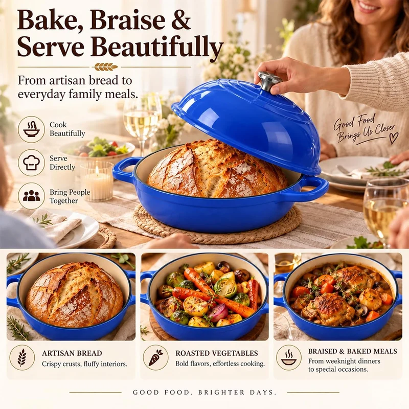 GFTIME Gusseisen Topf Brot Backen, Schmortopf Gusseisen Topf mit Deckel, Dutch Oven Brotbacktopf mit