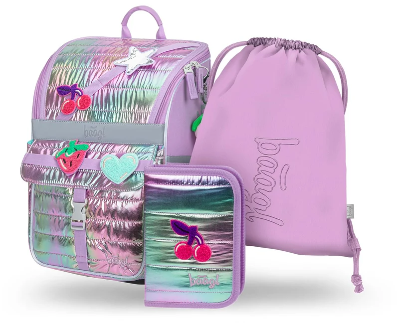 Baagl Schulranzen Mädchen Set 3 Teilig (Zippy Schultasche für 1. Klasse, Mäppchen, Turnbeutel), Grun