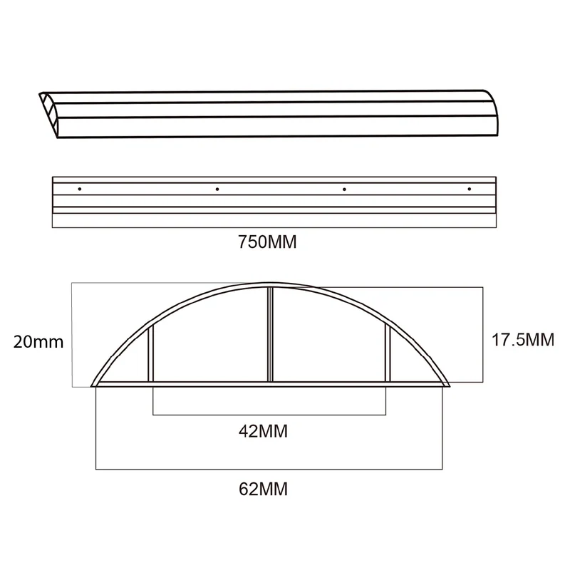 Maclean aluminum cable masking strip, 62x20x750mm, silver, MC-814 S