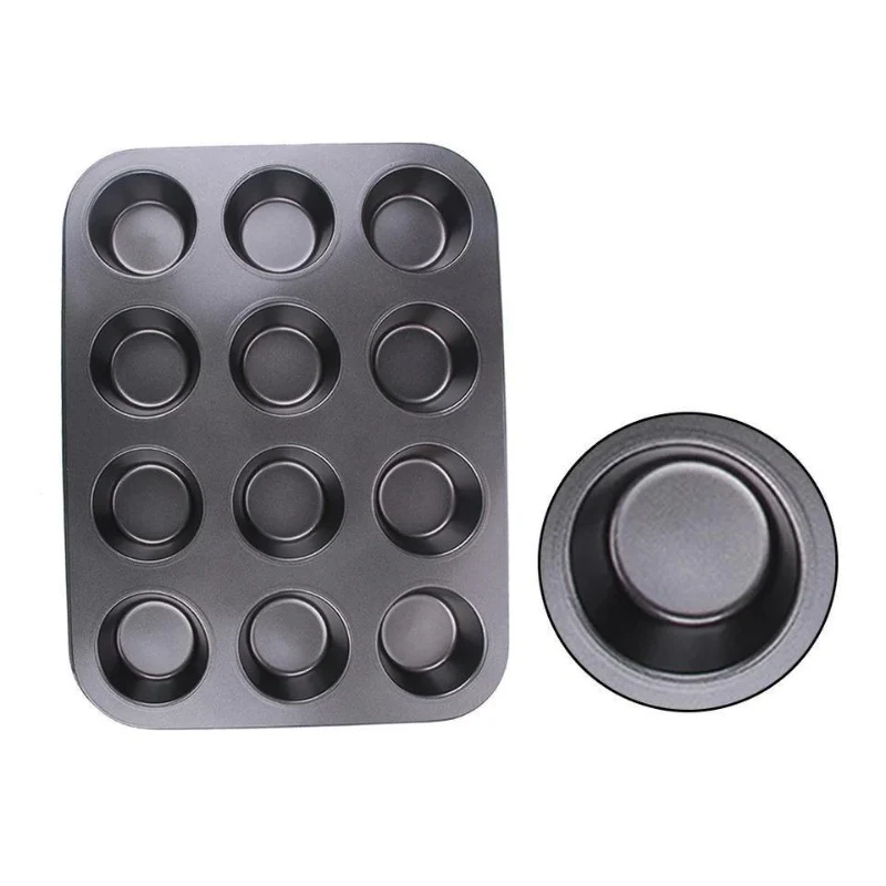 12 Cups Carbon Steel Cupcake Baking Tray Non Stick