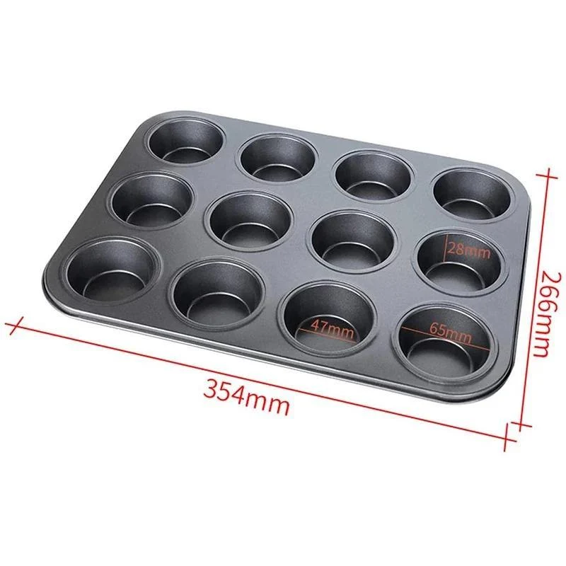12 Cups Carbon Steel Cupcake Baking Tray Non Stick