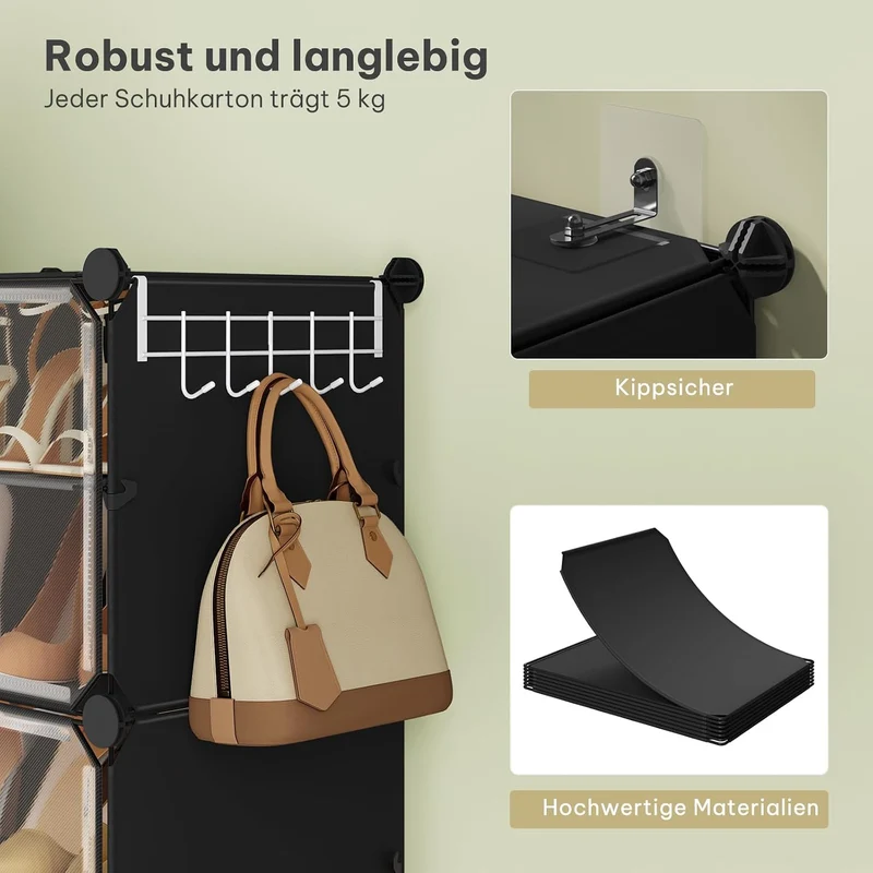 WOLTU Schuhregal, Schuhschrank mit 8 Fächern, Platzsparend, Mit Haken, Schuhablage Kunststoff, für F