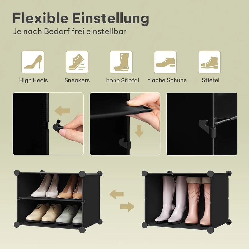 WOLTU Schuhregal, Schuhschrank mit 8 Fächern, Platzsparend, Mit Haken, Schuhablage Kunststoff, für F