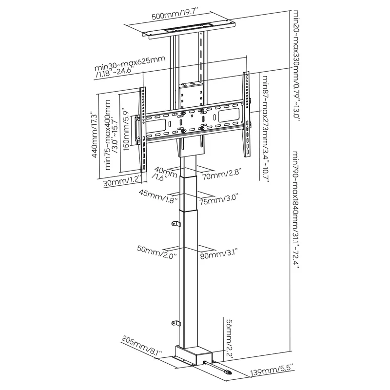Maclean MC-866T Smart Motorized Electric TV Lift TUYA Mobile App Floor Mount Bracket Alexa Google Home 37''-80'' 60kg Cabinet VESA (EU plug)