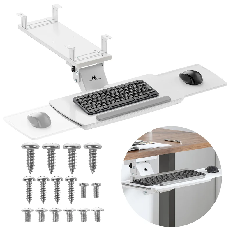 Maclean under-desk keyboard holder, adjustable, max. 5kg, white, MC-156 W
