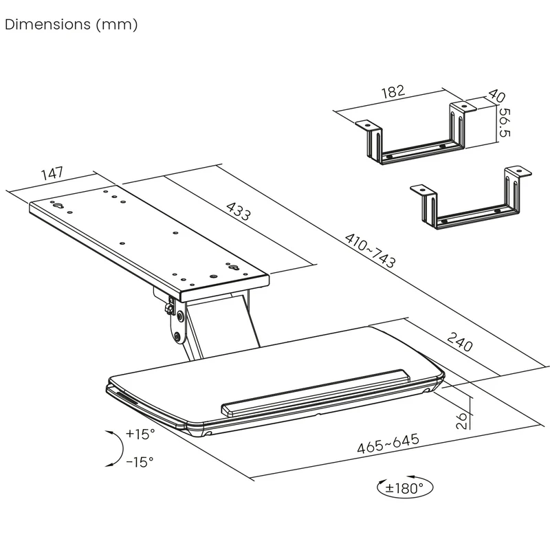 Maclean under-desk keyboard holder, adjustable, max. 5kg, white, MC-156 W