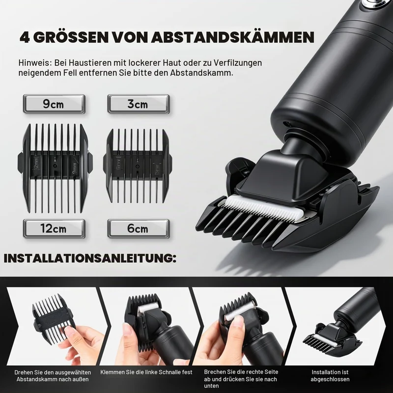 CGOLDENWALL 300W Hundeschermaschine Profi, 2000-6600U/min Stufenlose Geschw.,, Schwarz
