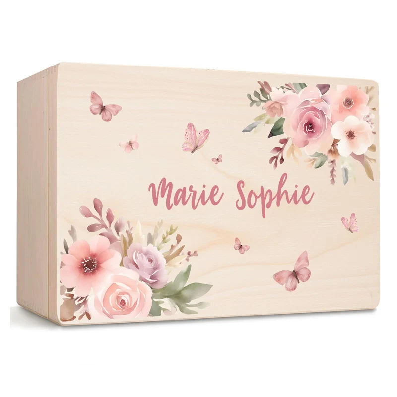 Little Deco Personalisierte Erinnerungskiste Baby, Holzkiste mit Deckel | M - 30 x 20 x 13 cm | Baby