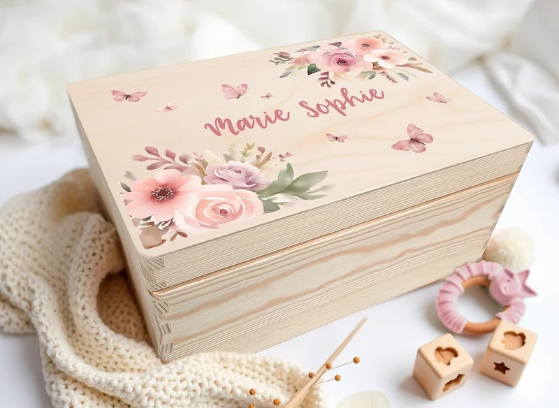Little Deco Personalisierte Erinnerungskiste Baby, Holzkiste mit Deckel | M - 30 x 20 x 13 cm | Baby