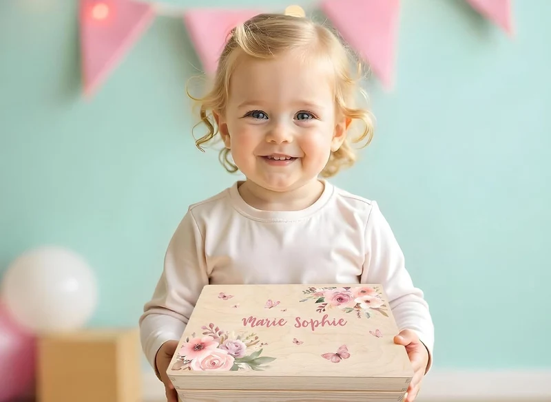 Little Deco Personalisierte Erinnerungskiste Baby, Holzkiste mit Deckel | M - 30 x 20 x 13 cm | Baby