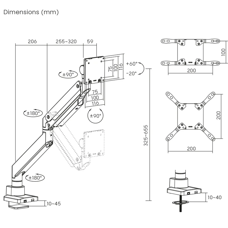 Maclean MC-968 Double Arm Monitor Mount with Gas Spring 17-57" 27 kg Heavy Duty Sturdy Full Motion Holder Bracket Max VESA 200x200