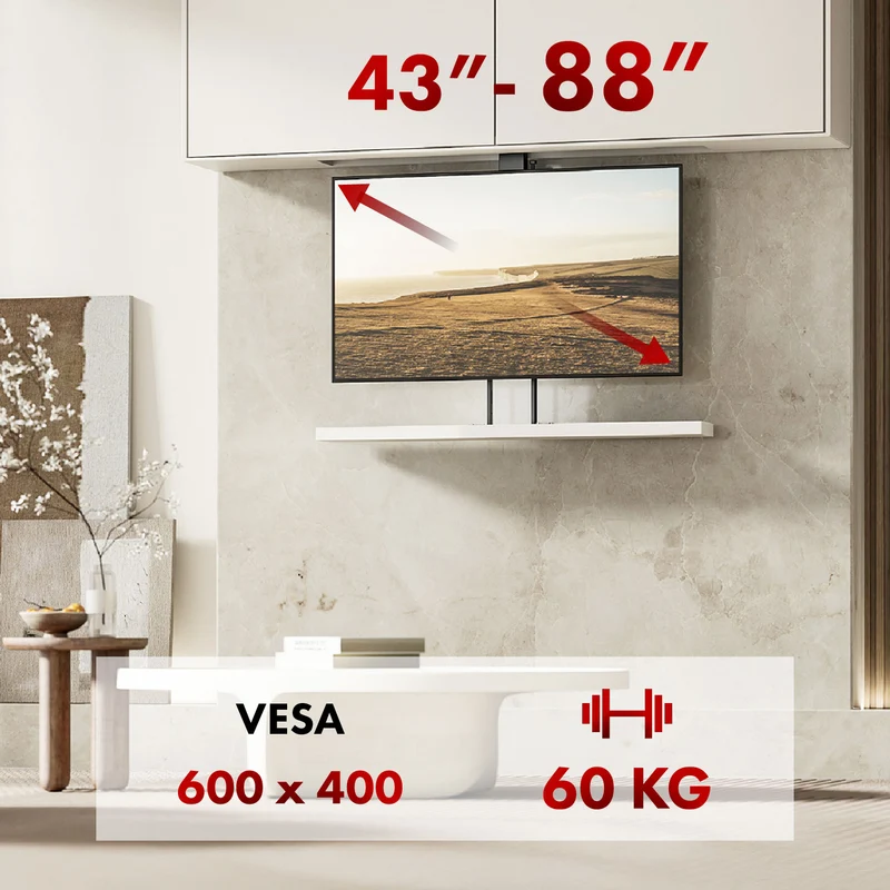 Maclean electric ceiling/floor mount, extendable, 43''-88'', VESA 600x400, max 60kg, 100-240V AC,50/60Hz