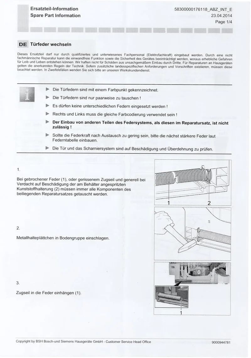 easyPART Kompatibel/Ersatz für BOSCH 00754874 Türscharnierfedern mit Seilzügen für Geschirrspüler