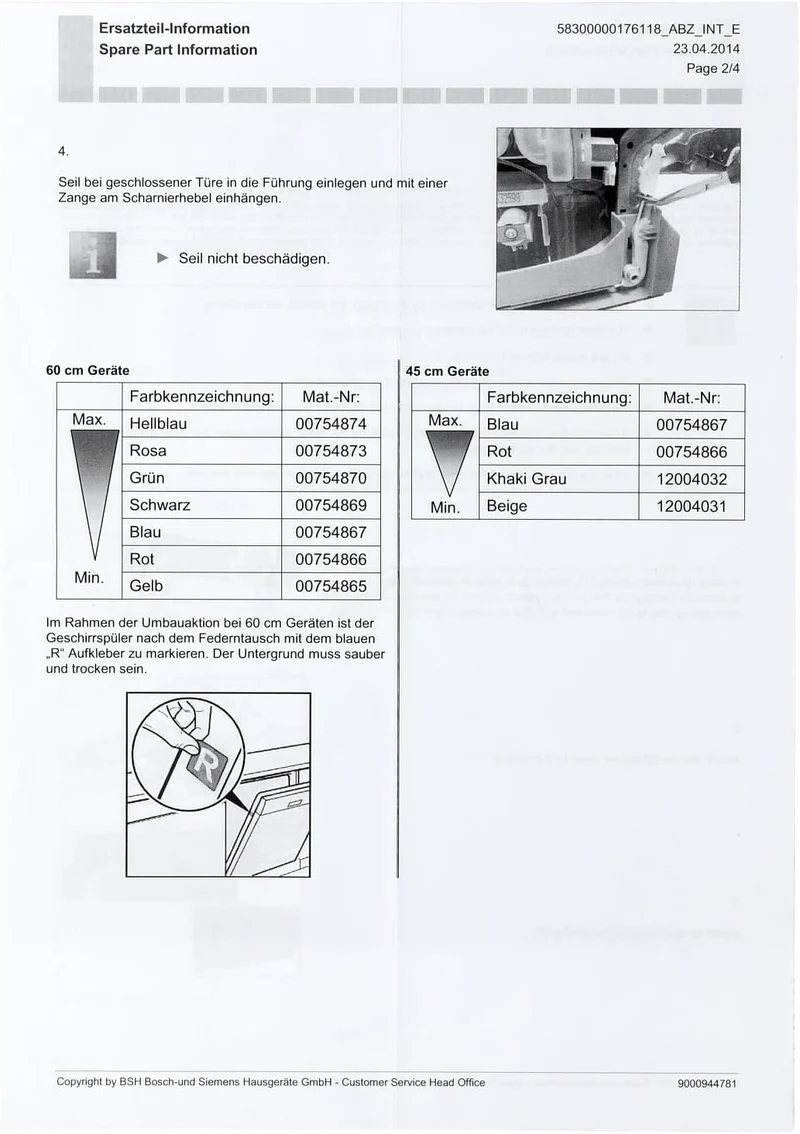 easyPART Kompatibel/Ersatz für BOSCH 00754874 Türscharnierfedern mit Seilzügen für Geschirrspüler