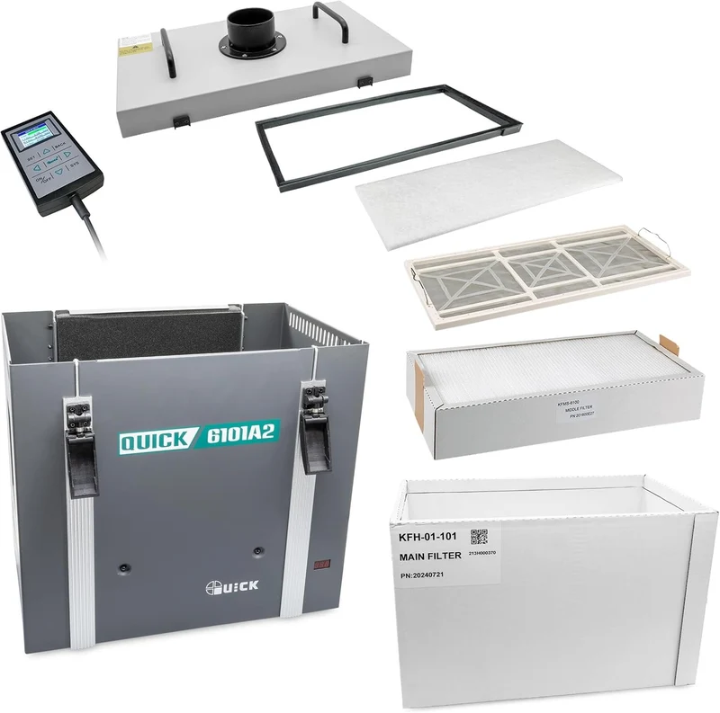 QUICK einarmiges Lötrauchfiltersystem 120W | 3-stufige Filtration mit Aktivkohle | 100 m³/h regelbar