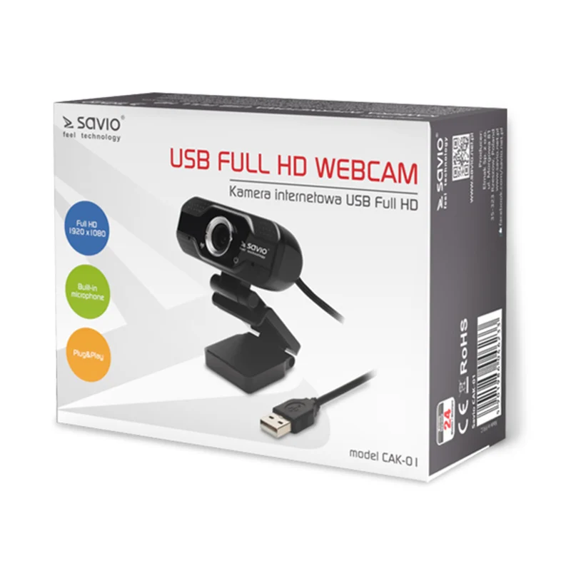 Savio webcam, Full HD 1920x1080 resolution, microphone, USB, SAVCAK-01