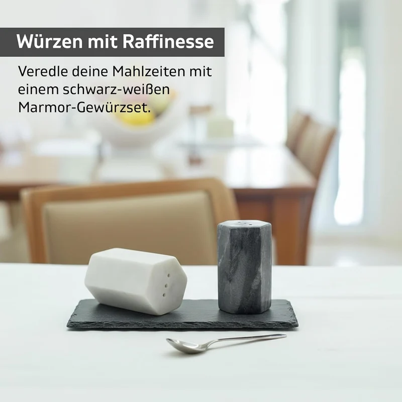 GoCraft Salz- und Pfefferstreuer-Set, handgefertigt, weisser und schwarzer Marmor-Gewürzstreuer für