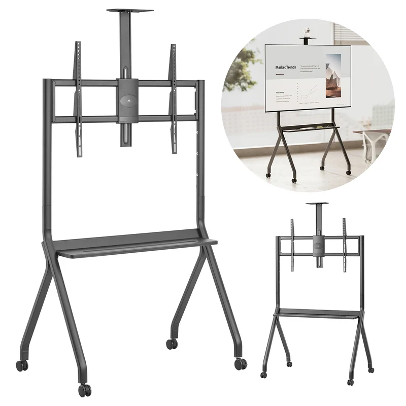Maclean TV stand / cart, camera shelf, on casters, 55-100", max load 120kg/10kg shelf, max. VESA 900x600, black, MC-114 B