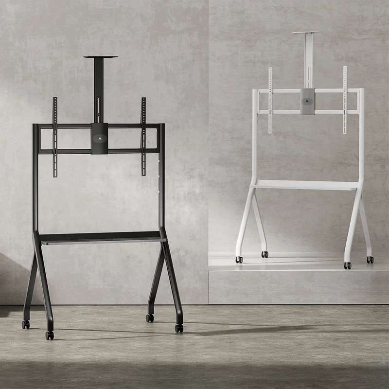 Maclean TV stand / cart, camera shelf, on casters, 55-100", max load 120kg/10kg shelf, max. VESA 900x600, black, MC-114 B