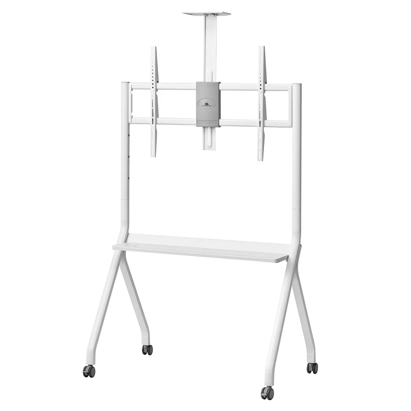 Maclean TV stand / cart, camera shelf, on casters, 55-100", max load 120kg/10kg shelf, max. VESA 900x600, white, MC-114 W