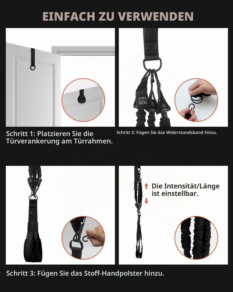 Abahub Trizeps Band Set mit Türanker Verstellbar Tricep Pull Down Fitnessband für Zuhause, Armtraini