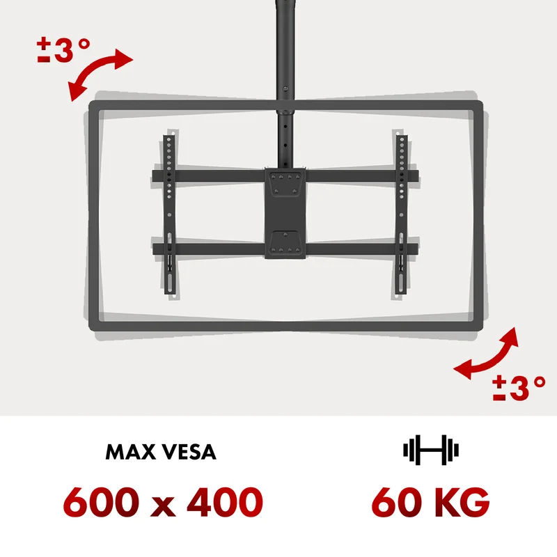 Maclean ceiling mount for TV, max load 60kg, 43-86", max VESA 600x400, MC-112 B
