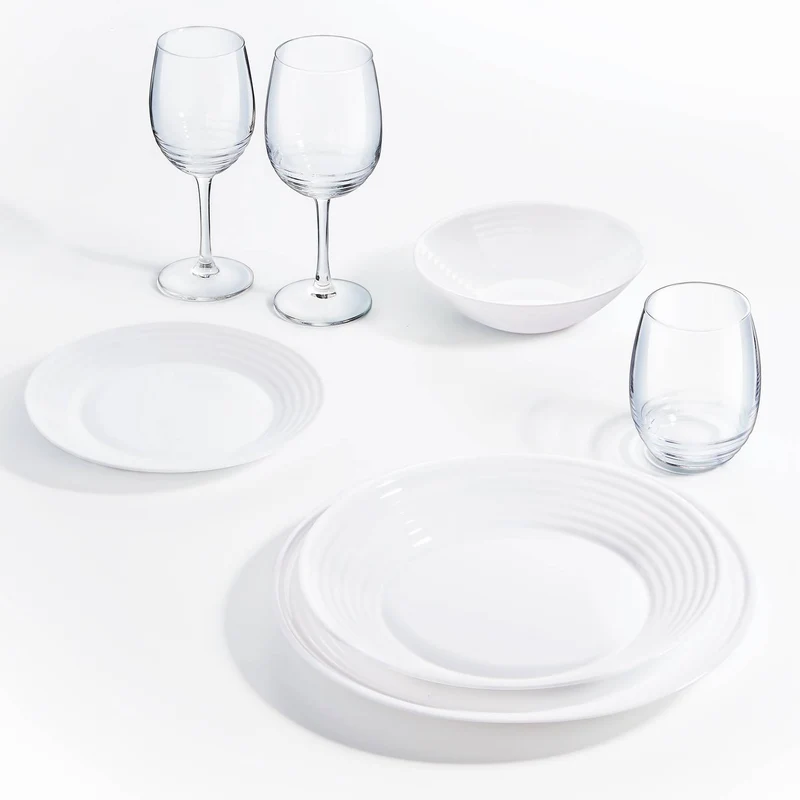 18 PCS Dining Set Plate Service for 6 People Tempered Glass Dinner Tableware