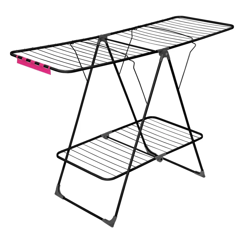 Velkea A300 2-Level Clothes Airer 28m Drying Area Black Foldable 28kg Indoor Outdoor Steel