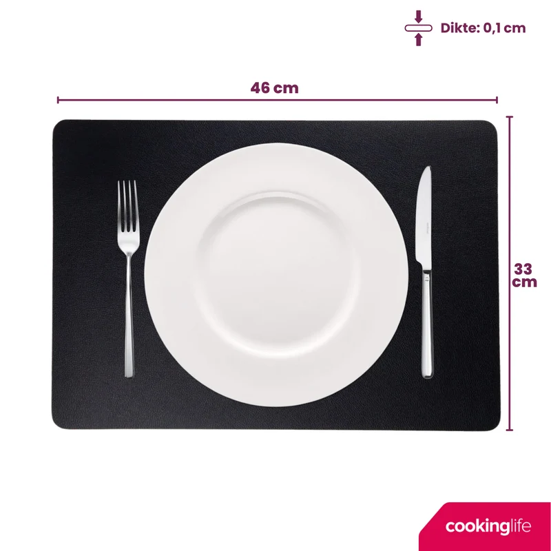 Cookinglife Tischsets - Doppelseitig - Veganes Leder - Cognac / Schwarz 46 x 33 cm - 6 Stück