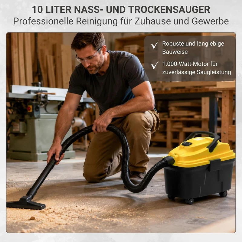 Syntrox Germany 10 Liter Staubsauger Industriesauger Nass und Trockensauger mit Ablassventil