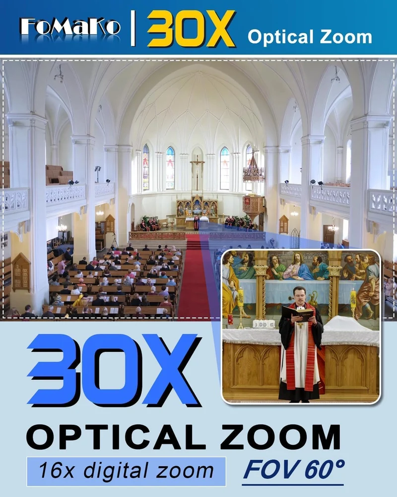 FoMaKo 4K 30x NDI PTZ Kamera, 30x Optischer Zoom, KI Auto-Tracking Gen 3, 3G-SDI HDMI LAN USB 3.0 PT