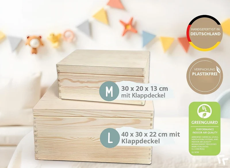 Little Deco Personalisierte Baby Erinnerungskiste Holzkiste | M - 30 x 20 x 13 cm | Hasen Geschenk G