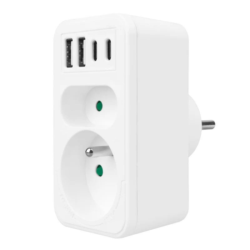 Current socket x2 + 4xUSB Maclean, splitter with 2 sockets, 2xUSB A, 2xUSB C PD 20W, 1x16A + 1x6A, MCE249 F/W, 2 pieces