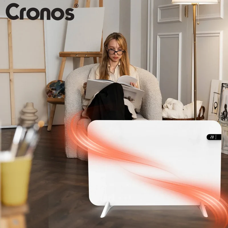 Cronos electric heater, white, 450W power, heats rooms up to 14m2, built-in thermostat, remote control, open window detection function, legs included, WFH-450TW