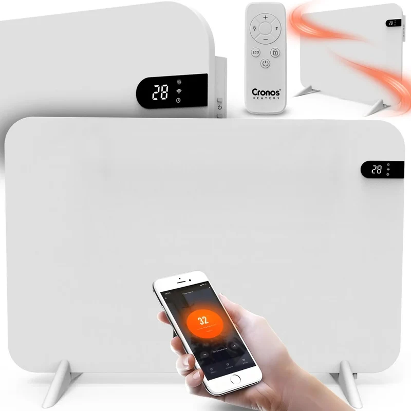 Cronos electric heater, white, 450W power, heats rooms up to 14m2, built-in thermostat, remote control, open window detection function, legs included, WFH-450TW