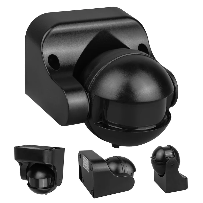 Maclean PIR motion sensor, infrared, IP44, black with black cover, range 12 m, max. load 300/1200 W, MCE358 B/B