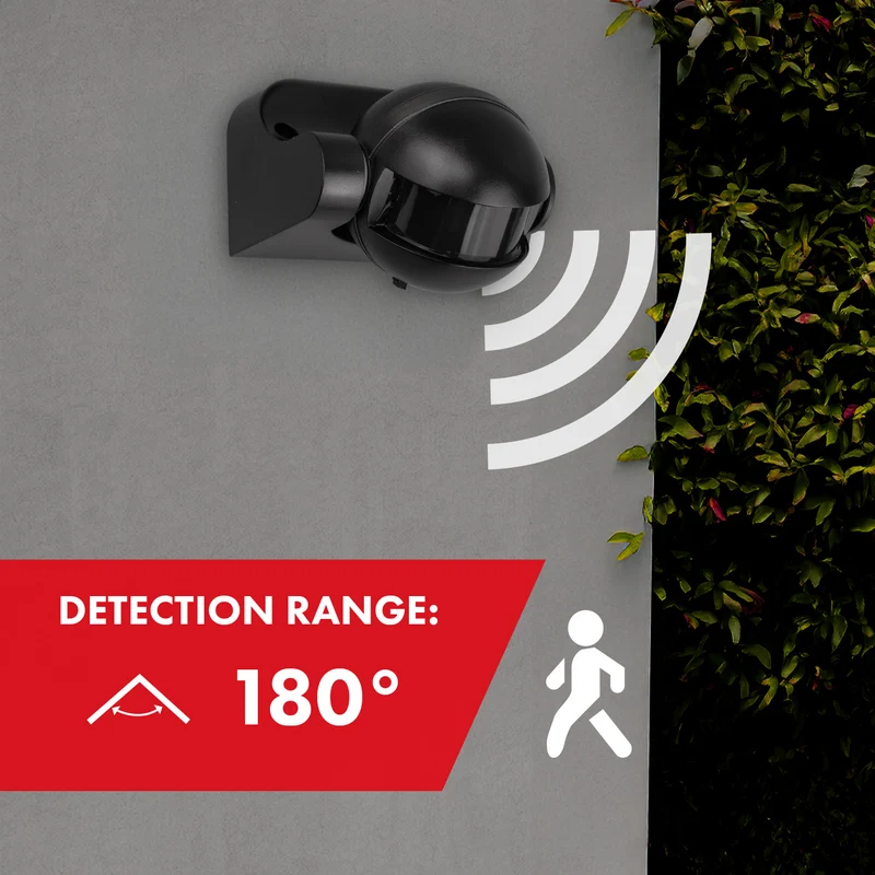 Maclean PIR motion sensor, infrared, IP44, black with black cover, range 12 m, max. load 300/1200 W, MCE358 B/B