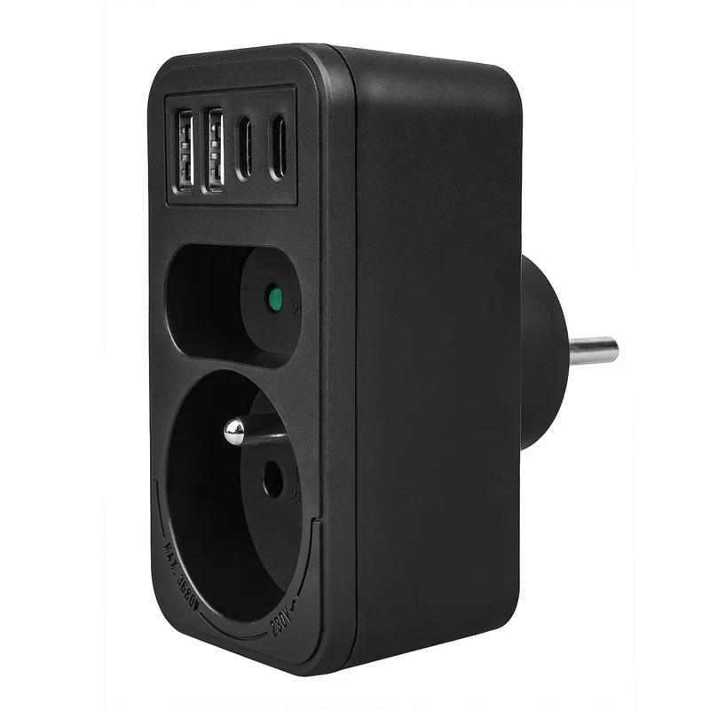 Current socket x2 + 4xUSB Maclean, splitter with 2 sockets, 2xUSB A, 2xUSB C PD 20W, 1x16A + 1x6A, MCE249 F/B, 2 pieces