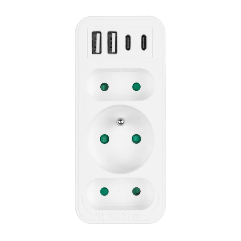 Current socket x3 + 4xUSB Maclean, splitter with 3 sockets, 2xUSB A, 2xUSB C PD 20W, 1x16A + 2x6A, MCE248 F/W, 3 pieces
