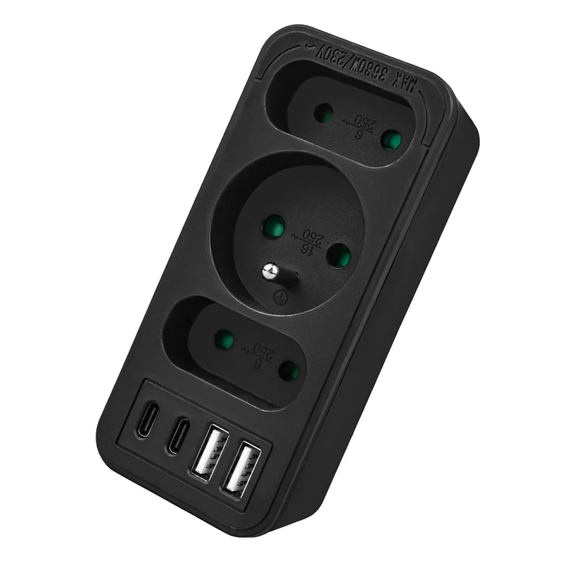Current socket x3 + 4xUSB Maclean, splitter with 3 sockets, 2xUSB A, 2xUSB C PD 20W, 1x16A + 2x6A, MCE248 F/B, 2 pieces